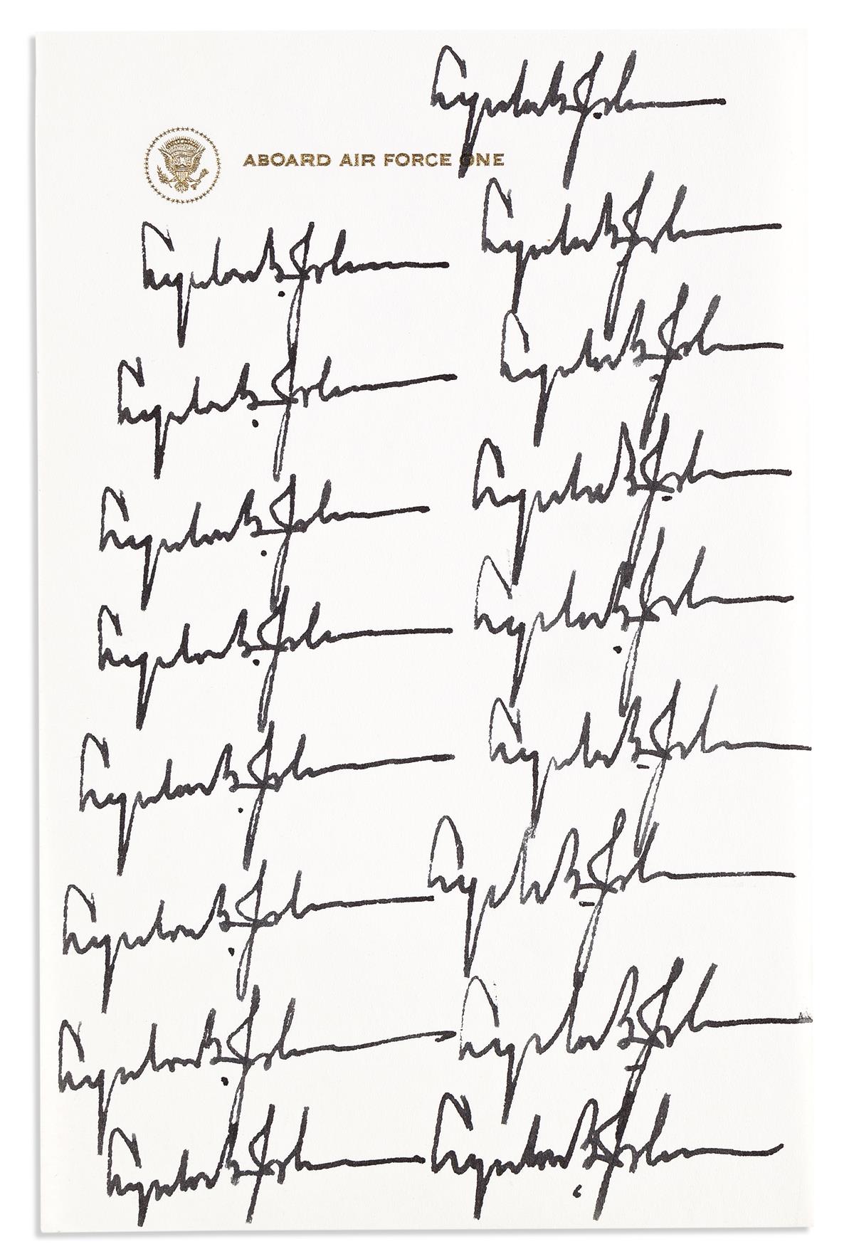 JOHNSON, LYNDON B. 17 Signatures on a sheet of Air Force One stationery.